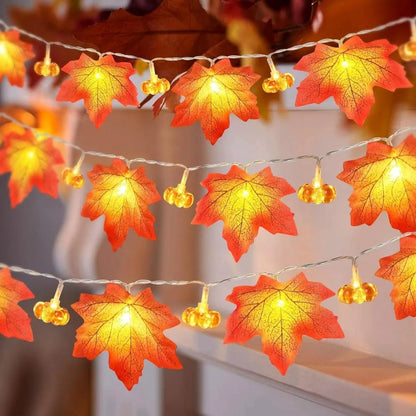 Maple Leaves Pumpkin String Lights - Halloween String Lights Hanging Fairy Atmosphere Lamp For Decorations