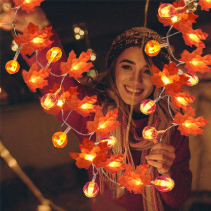Maple Leaves Pumpkin String Lights - Halloween String Lights Hanging Fairy Atmosphere Lamp For Decorations