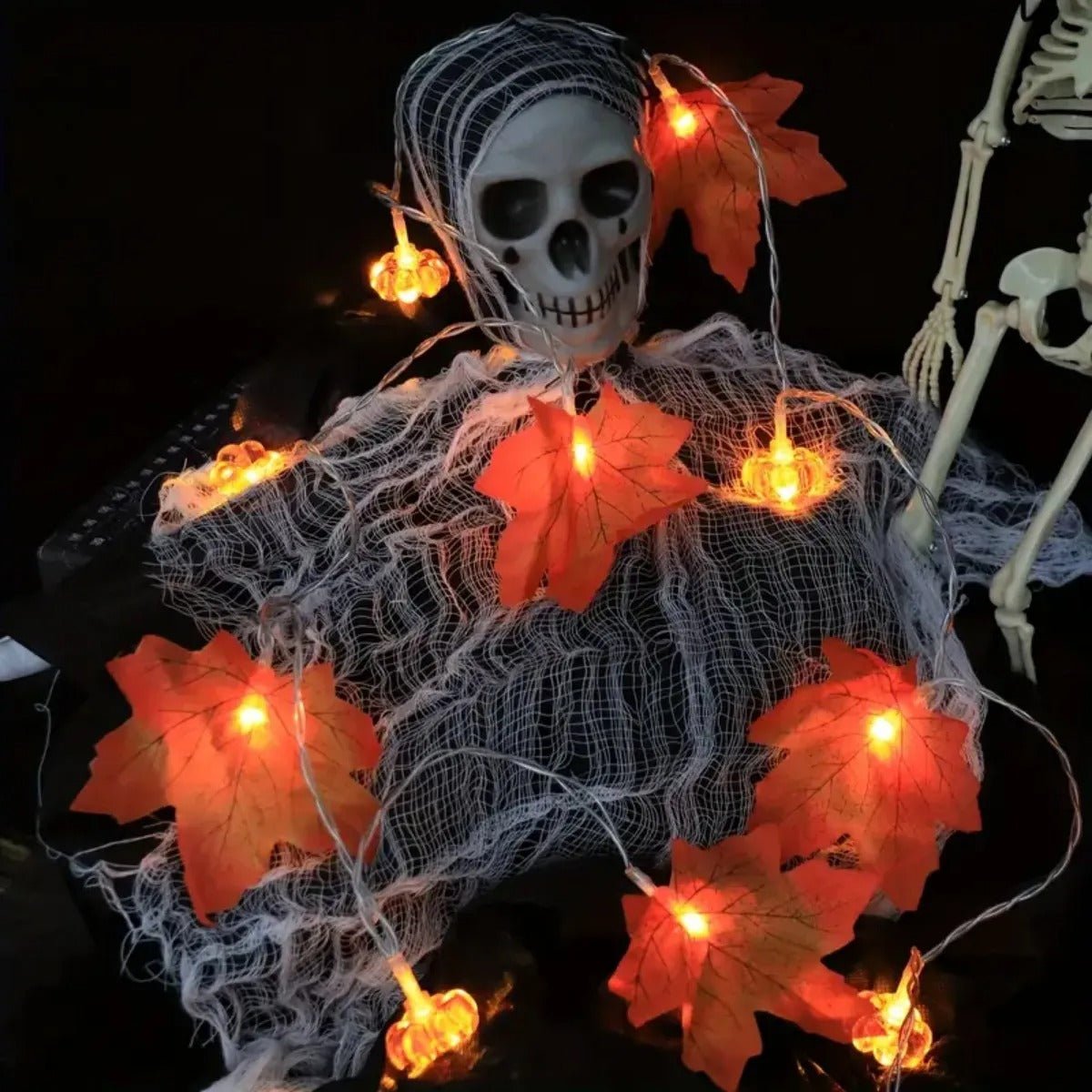 Maple Leaves Pumpkin String Lights - Halloween String Lights Hanging Fairy Atmosphere Lamp For Decorations