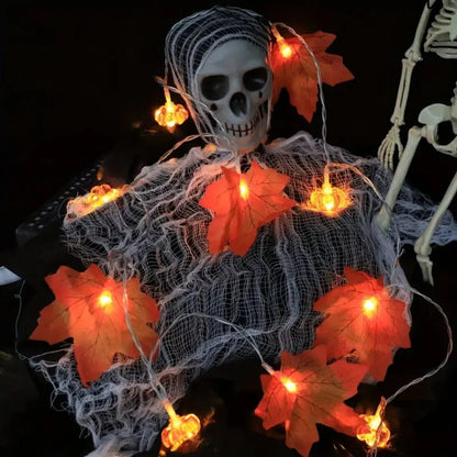 Maple Leaves Pumpkin String Lights - Halloween String Lights Hanging Fairy Atmosphere Lamp For Decorations