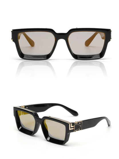 Retro Black Millionaire Shades – Luxury Designer Square Sunglasses for Men and Women, Trendy 2024 Style