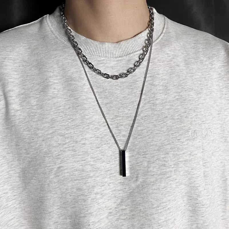Men's Stainless Steel Keel Chain Necklace – Sleek Cube Pendant for Effortless Style and Sophistication