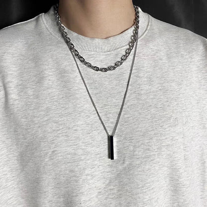 Men's Stainless Steel Keel Chain Necklace – Sleek Cube Pendant for Effortless Style and Sophistication