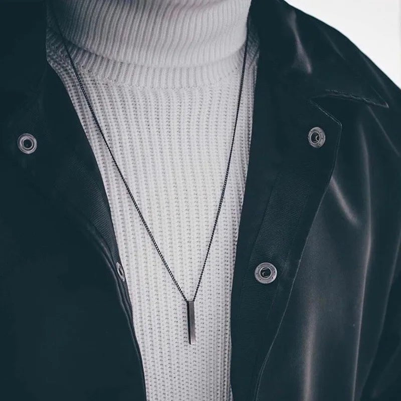 Men's Stainless Steel Keel Chain Necklace – Sleek Cube Pendant for Effortless Style and Sophistication