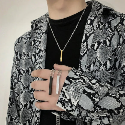 Men's Stainless Steel Keel Chain Necklace – Sleek Cube Pendant for Effortless Style and Sophistication