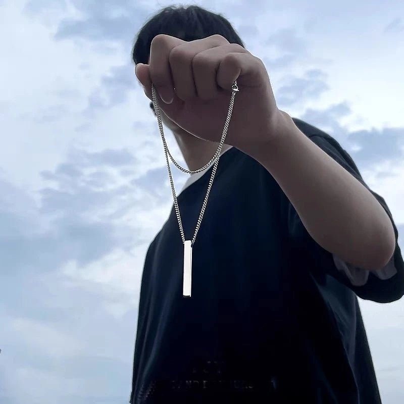 Men's Stainless Steel Keel Chain Necklace – Sleek Cube Pendant for Effortless Style and Sophistication