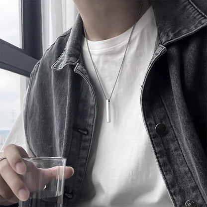 Men's Stainless Steel Keel Chain Necklace – Sleek Cube Pendant for Effortless Style and Sophistication