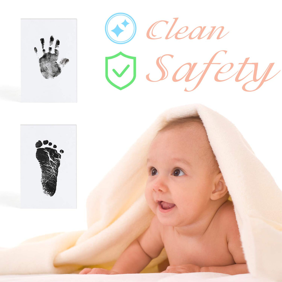 Mess-Free Baby Imprint Kit - Safe Non-toxic Baby Footprints Handprint Makers No Touch Skin Inkless Ink Pads