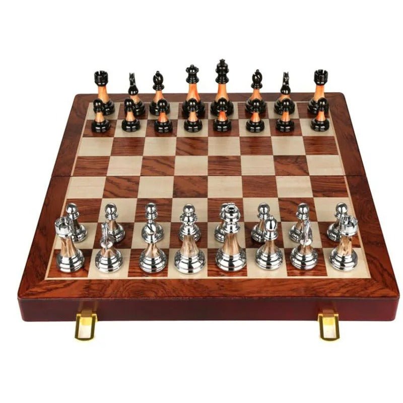 Metal Chess Set with Large 45CM Wooden Chess Board