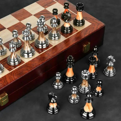 Metal Chess Set with Large 45CM Wooden Chess Board