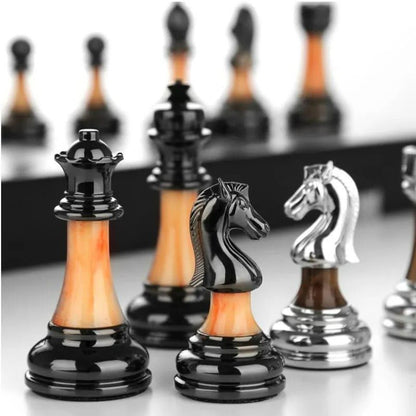 Metal Chess Set with Large 45CM Wooden Chess Board
