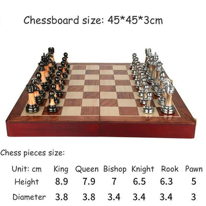 Metal Chess Set with Large 45CM Wooden Chess Board