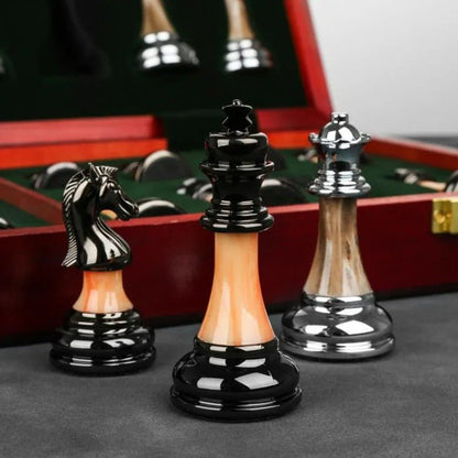 Metal Chess Set with Large 45CM Wooden Chess Board