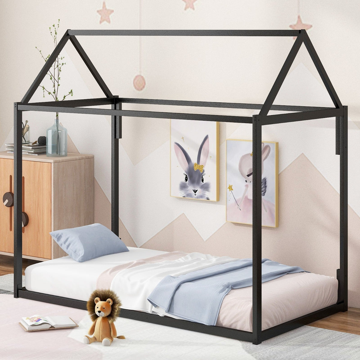 Metal House Shape Platform Bed Twin