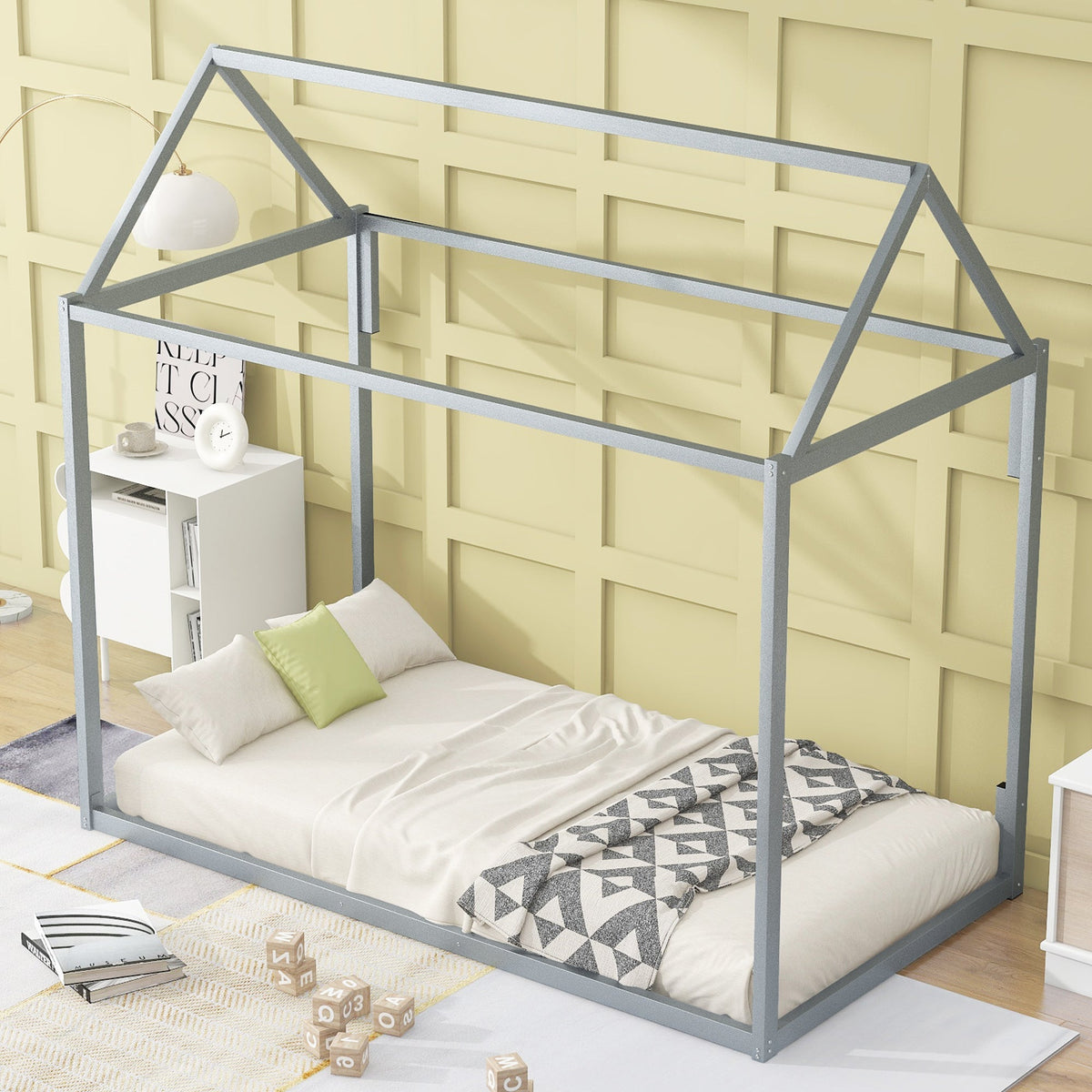 Metal House Shape Platform Bed Twin