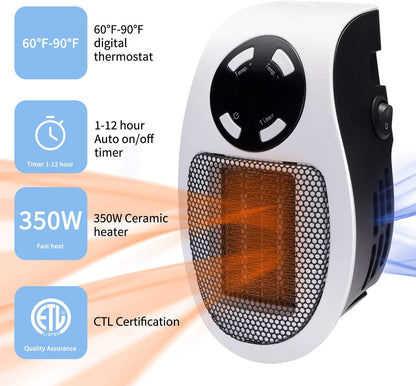Mini Portable Electric Heater - Programmable & Adjustable Thermostat for Bedroom, Home Office, Personal Use