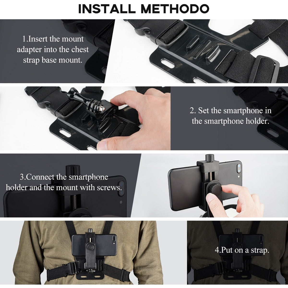 Mobile Phone Chest Mount Harness Strap Holder, Head Mount, Chest Mount