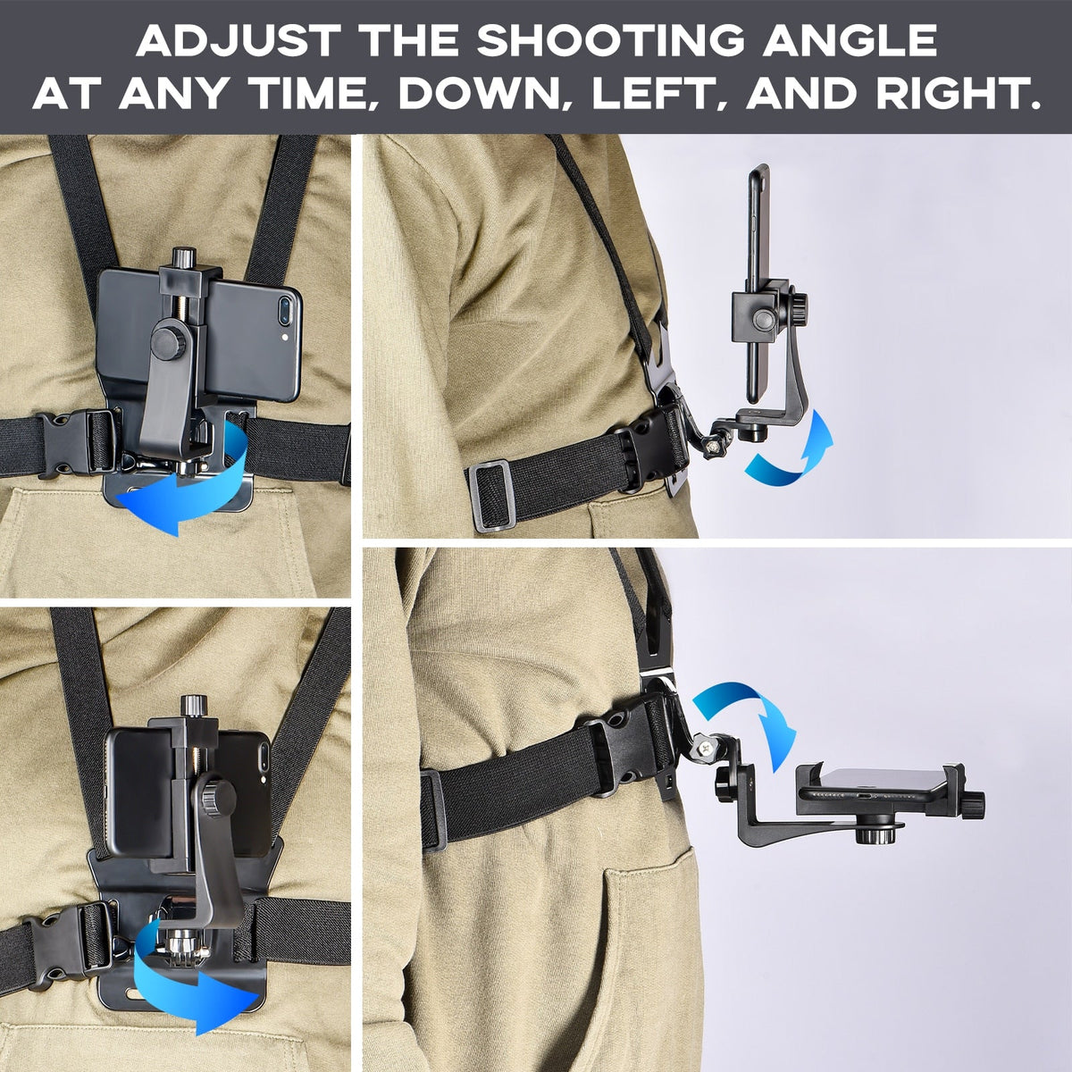 Mobile Phone Chest Mount Harness Strap Holder, Head Mount, Chest Mount