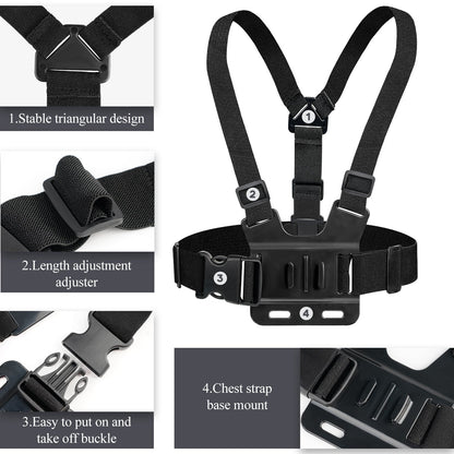 Mobile Phone Chest Mount Harness Strap Holder, Head Mount, Chest Mount