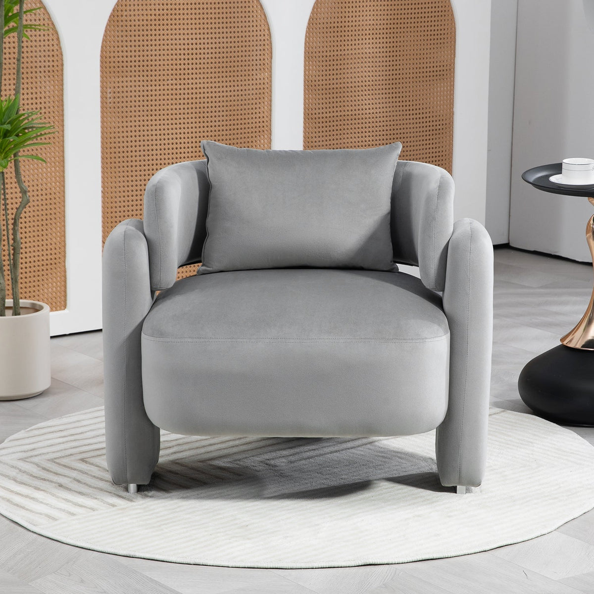 Modern Design Velvet Lounge Chair, Single Sofa with Pillows for Living Room or Bedroom