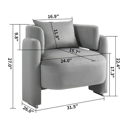 Modern Design Velvet Lounge Chair, Single Sofa with Pillows for Living Room or Bedroom