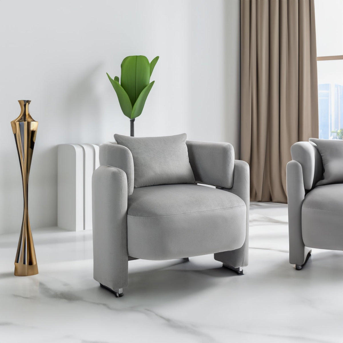 Modern Design Velvet Lounge Chair, Single Sofa with Pillows for Living Room or Bedroom