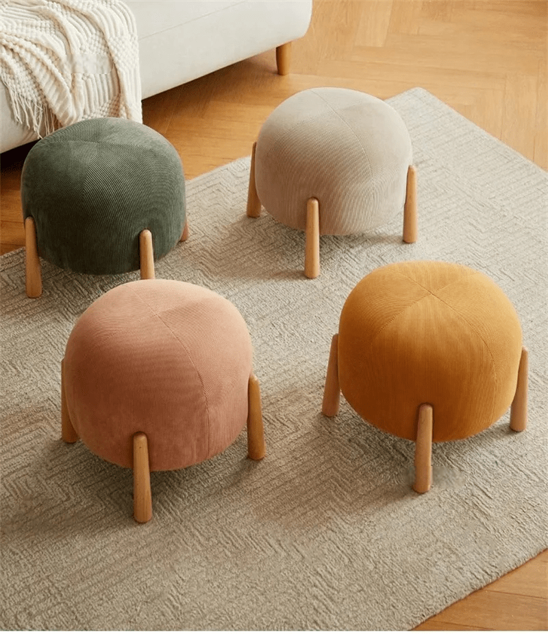 Modern Ottoman Wood Footstool – Light Luxury Ottoman for Chic Living Spaces, Minimalist Fabric Design for Hallway & Lounge Comfort