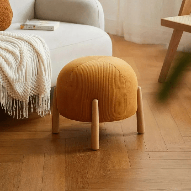 Modern Ottoman Wood Footstool – Light Luxury Ottoman for Chic Living Spaces, Minimalist Fabric Design for Hallway & Lounge Comfort