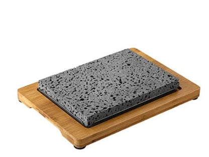 Modern Sizzling Lava Stone Steak Set – Premium Hot Rock Grill with Elegant Wood Tray for Perfect Indoor Steak Nights