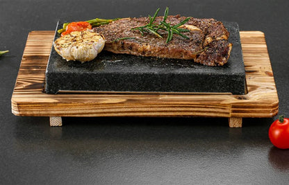 Modern Sizzling Lava Stone Steak Set – Premium Hot Rock Grill with Elegant Wood Tray for Perfect Indoor Steak Nights