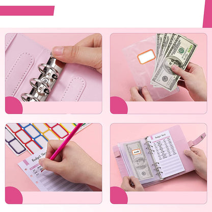 Money Saving Budget Wallet Binder with Zipper Pockets, Budget Sheets and Self-adhesive Labels