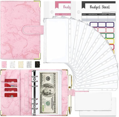 Money Saving Budget Wallet Binder with Zipper Pockets, Budget Sheets and Self-adhesive Labels