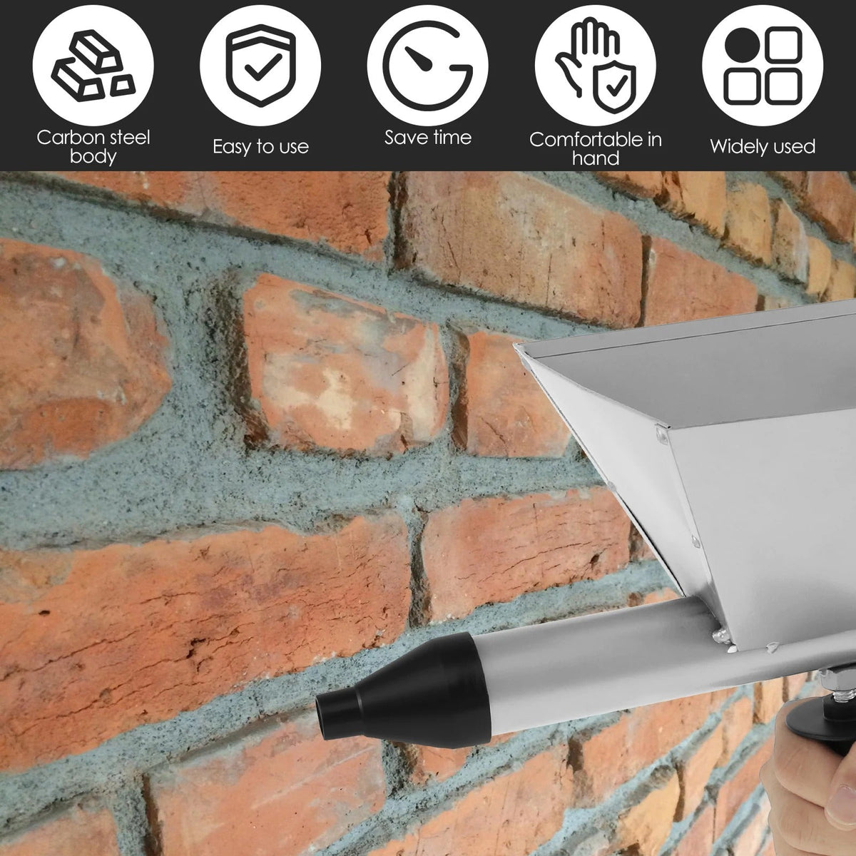 Mortar Grout Gun for Electric Drill – Caulking Gun Applicator with Steel Hopper & 4 Nozzles