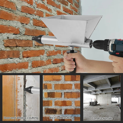Mortar Grout Gun for Electric Drill – Caulking Gun Applicator with Steel Hopper & 4 Nozzles