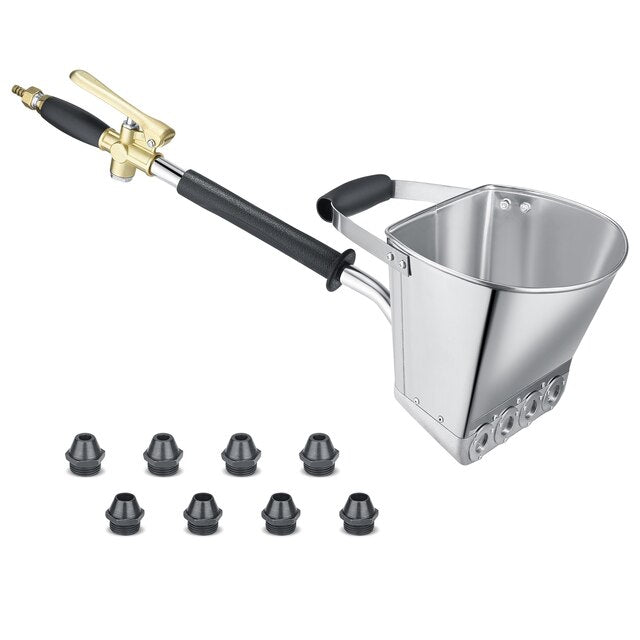 Stucco Sprayer Hopper Gun – Air-Powered Mortar & Plaster Spray Gun for Walls and Ceilings, 4 Nozzles, Stainless Steel Hopper