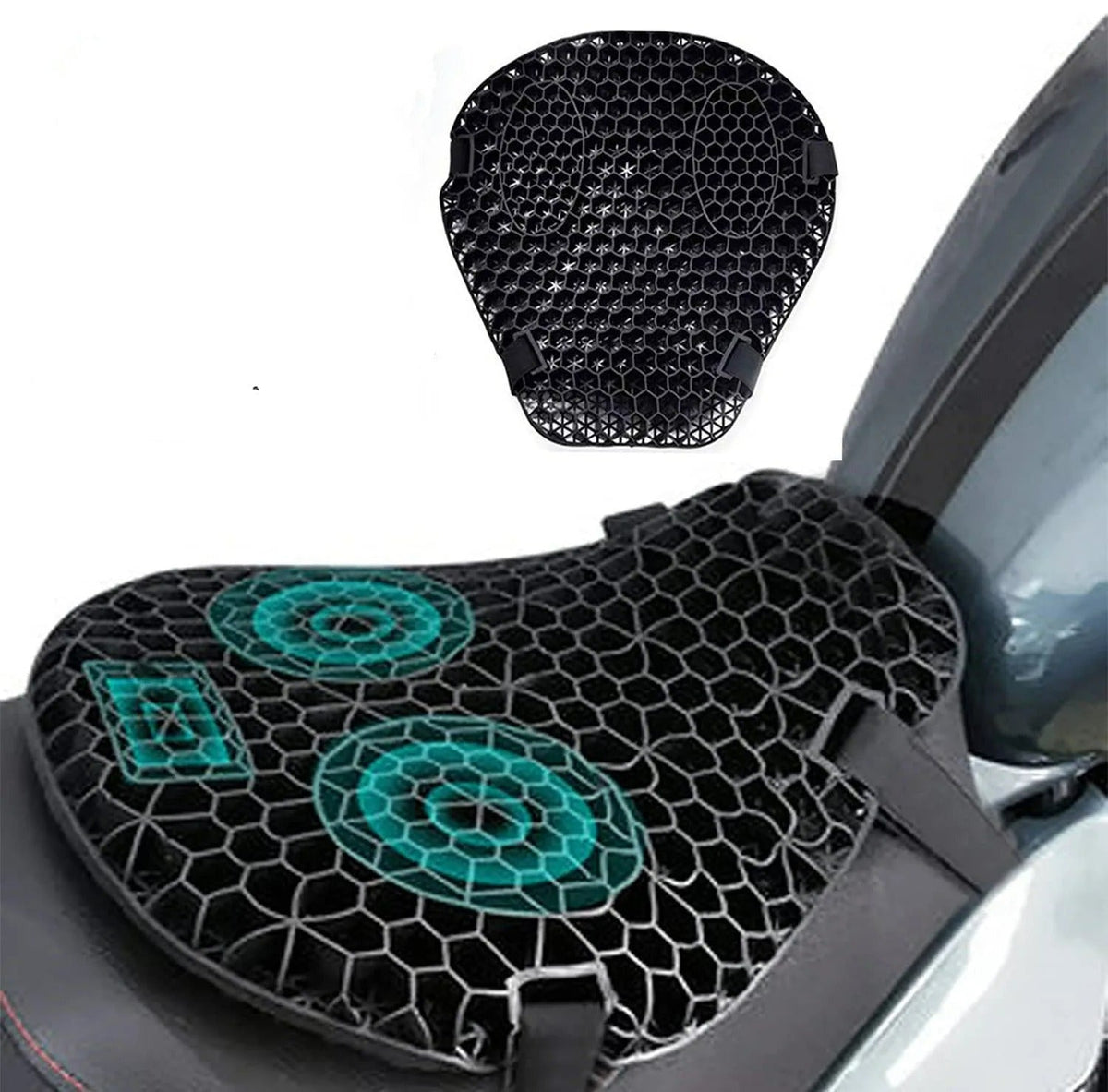 Motorcycle Seat Cushion — 3D TPE Honeycomb Pad with Two Adjustable Straps