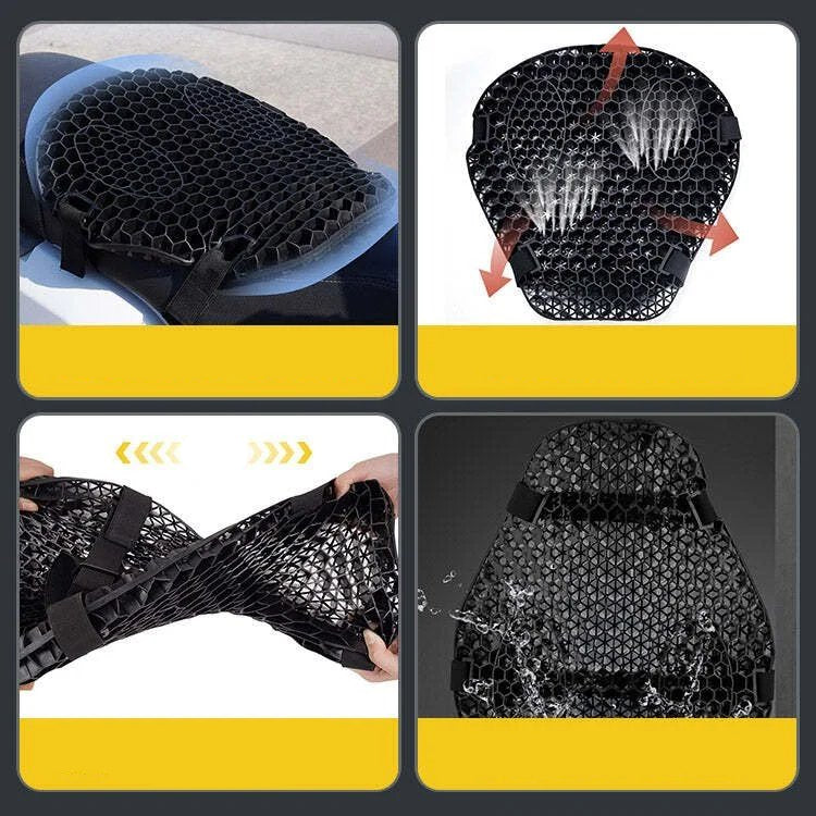 Motorcycle Seat Cushion — 3D TPE Honeycomb Pad with Two Adjustable Straps