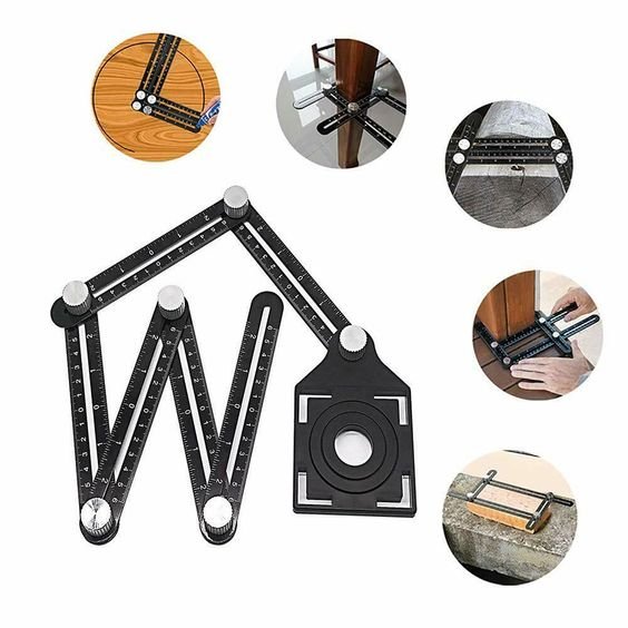 Multi Angle Measuring Ruler - 6-Sided Shape Measuring Tool & Adjustable Tile Punch Locator for Precision Woodworking & Construction
