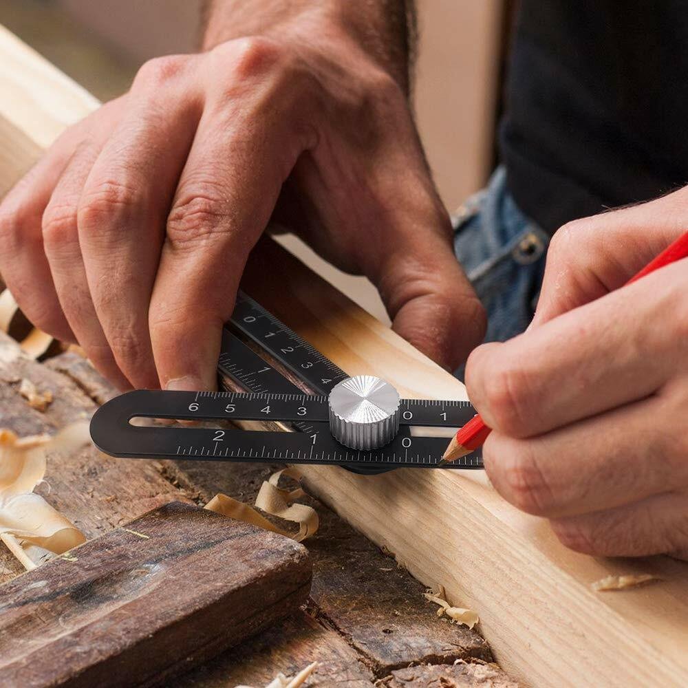 Multi Angle Measuring Ruler - 6-Sided Shape Measuring Tool & Adjustable Tile Punch Locator for Precision Woodworking & Construction