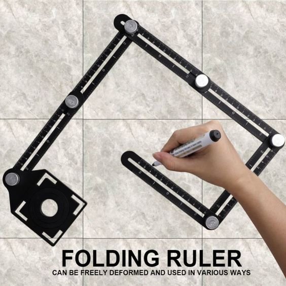 Multi Angle Measuring Ruler - 6-Sided Shape Measuring Tool & Adjustable Tile Punch Locator for Precision Woodworking & Construction