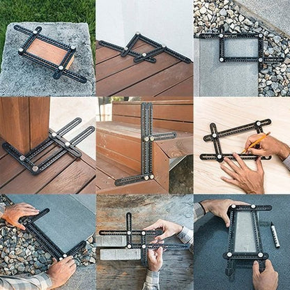 Multi Angle Measuring Ruler - 6-Sided Shape Measuring Tool & Adjustable Tile Punch Locator for Precision Woodworking & Construction