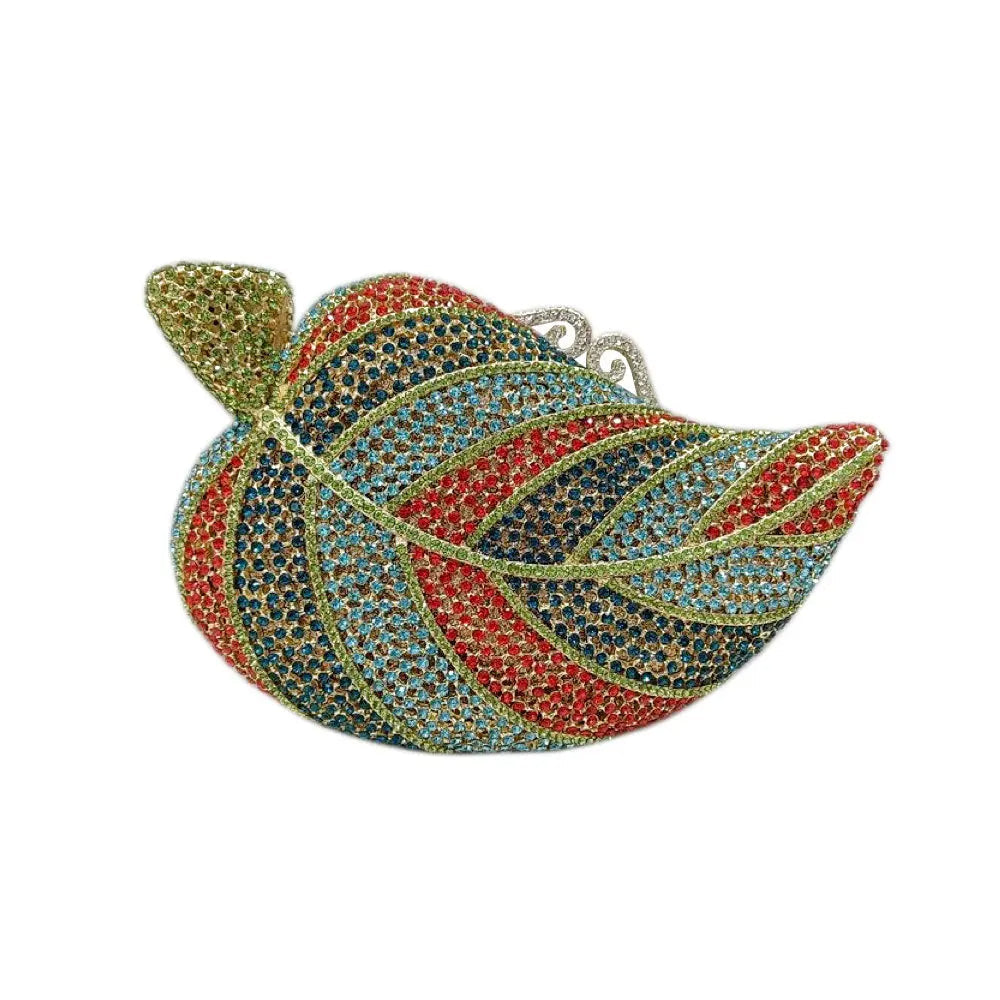 Crystal Tree Leaf Clutch – Women’s Gold, Orange, Green & Blue Diamond Evening Bags for Weddings, Parties & Luxury Fashion