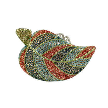 Crystal Tree Leaf Clutch – Women’s Gold, Orange, Green & Blue Diamond Evening Bags for Weddings, Parties & Luxury Fashion