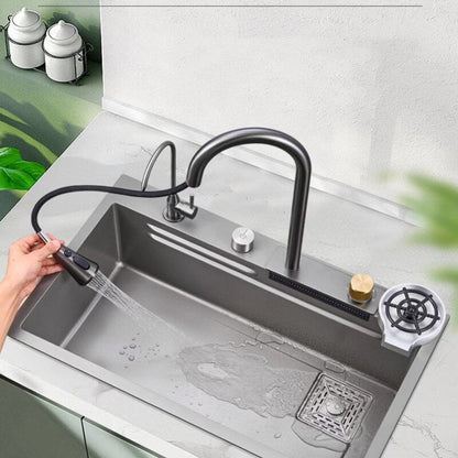Multifunction Sink - 304 Stainless Steel Waterfall Sink Bowl With Cup Washer Workstation