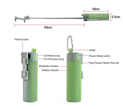 Multifunctional Wireless Speaker, Power Bank, Selfie Stick and Phone Mount - 5 in 1 Mini Wireless Bluetooth Selfie Stick Holder Tripod Bluetooth Speakers Flashlight Power