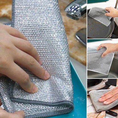 Multipurpose Wire Dishwashing Rag for Wet and Dry - Reusable Dish Cloth Household Cleaning Supplies Tools