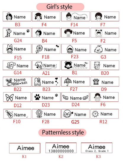 Name Stamp, Customized, Waterproof for Children Kids Students
