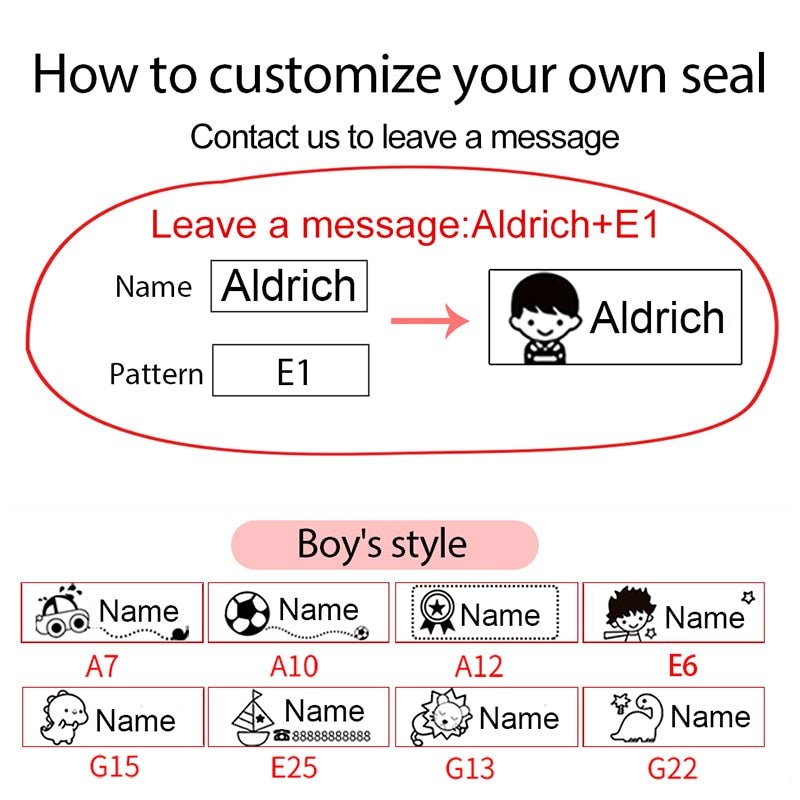 Name Stamp, Customized, Waterproof for Children Kids Students