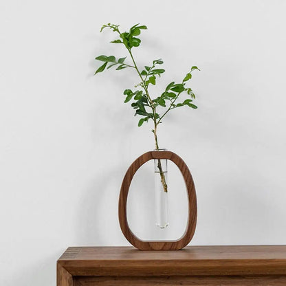 Natural Bamboo Flower and Wood Glass Test Tube Vase  – A Touch of Zen for Your Home Perfect for Hydroponic Plants & Floral Arrangements