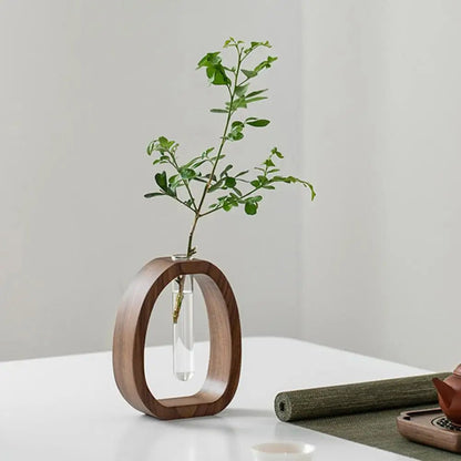 Natural Bamboo Flower and Wood Glass Test Tube Vase  – A Touch of Zen for Your Home Perfect for Hydroponic Plants & Floral Arrangements